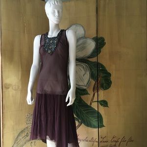 Hybris sleeveless brown silk dress made in Italy